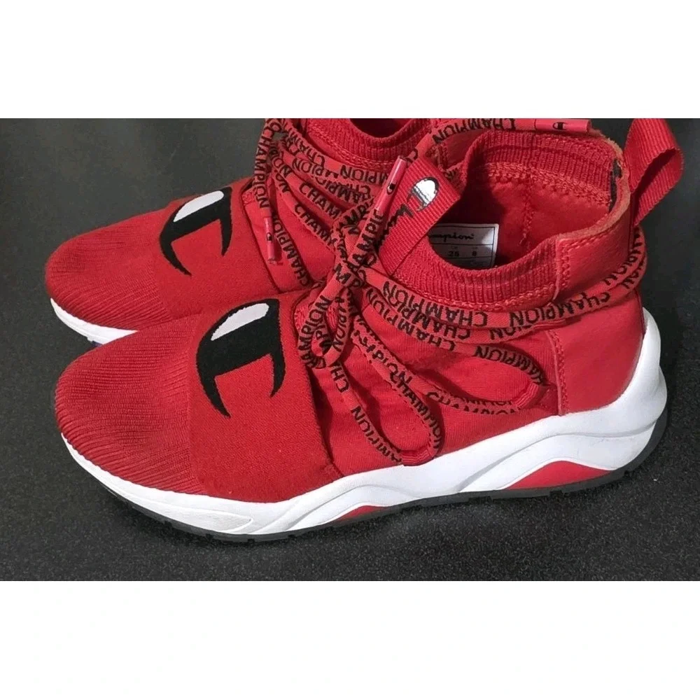 Champion 7 YOUTH W8 Rally‎ Hype Sport Tennis Shoe Red Sock Sneaker EUC